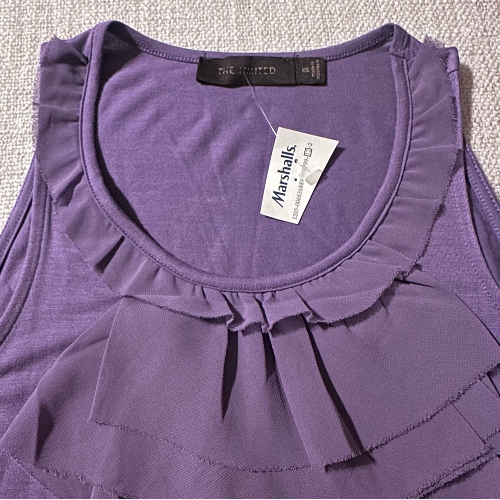 New THE LIMITED Purple Ruffle Sleeveless Tank Top Blouse Suit Shell Women’s XS - Picture 3 of 11